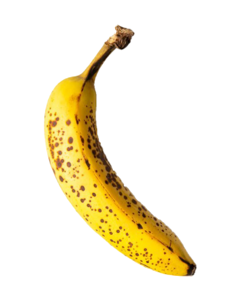 A spotty banana on a transparent background